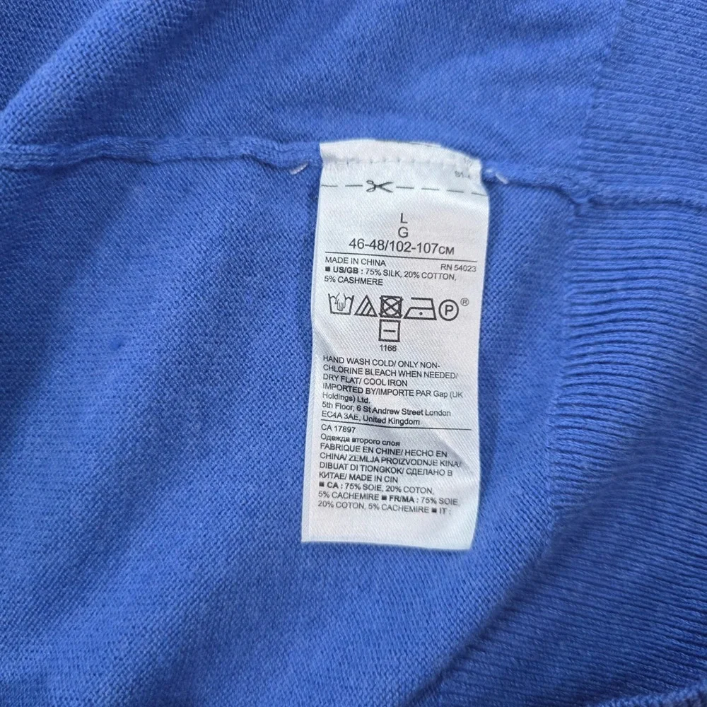 Banana Republic Luxury Blend Silk Cashmere V-Neck Sweater Blue Lg Mens Pullover